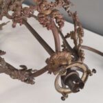 muller freres luneville Antique French Art Nouveau chandelier ceiling light with four glass shades signed Muller Freres Detail Metall Brass