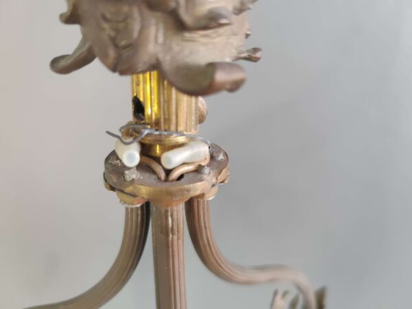 muller freres luneville Antique French Art Nouveau chandelier ceiling light with four glass shades signed Muller Freres Electronic Cable