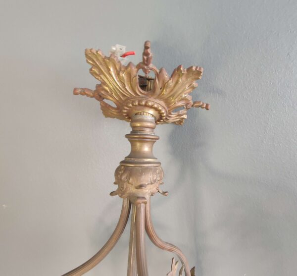 muller freres luneville Antique French Art Nouveau chandelier ceiling light with four glass shades signed Muller FreresDetail Top